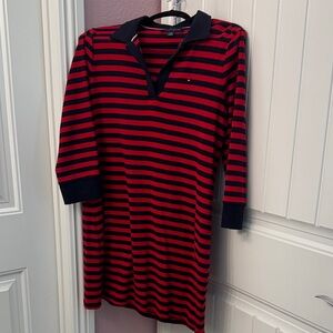 Tommy Hilfiger Red and Navy Striped Long Sleeve Dress